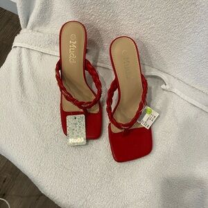 Mudd Red Braided Strap Square-Toe Heeled Sandals